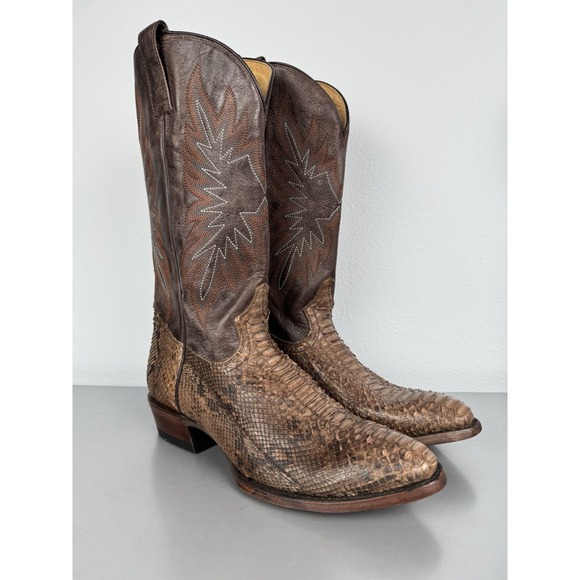 Stetson Python Cowboy Boots Mens 9 D Brown Leather Exotic Snakeskin Western
